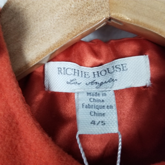 Richie House Cape Coat with Hood and Rosette Accents in Red Orange Size 4/5 NWT - Picture 9 of 12